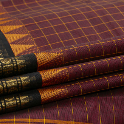 Maroon And Black Kanchi Cotton Saree For Festive Wear PV MM KC 658