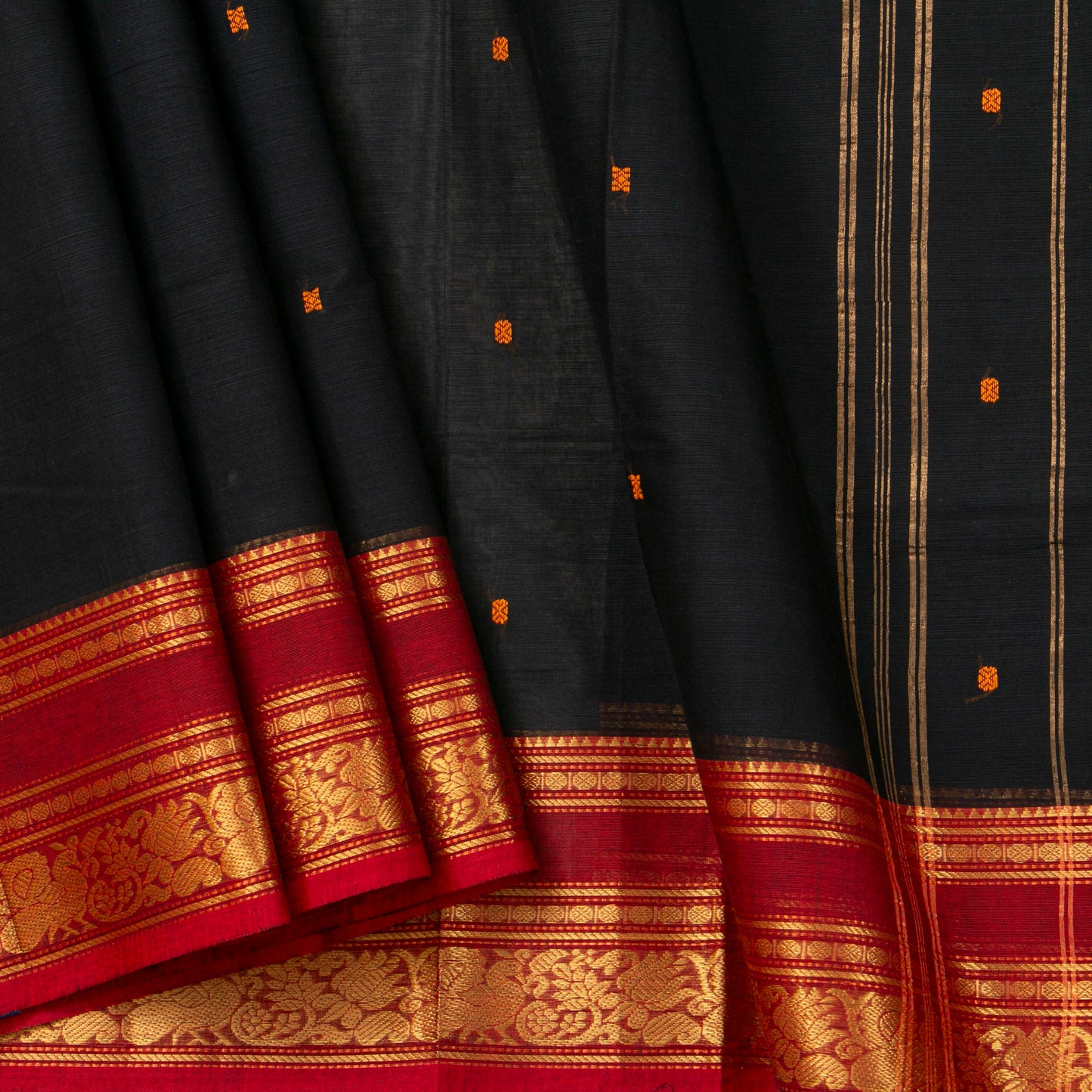 Black And Red Kanchi Cotton Saree For Festive Wear PV MM KC 908