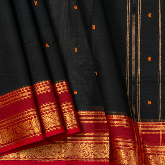 Black And Red Kanchi Cotton Saree For Festive Wear PV MM KC 908
