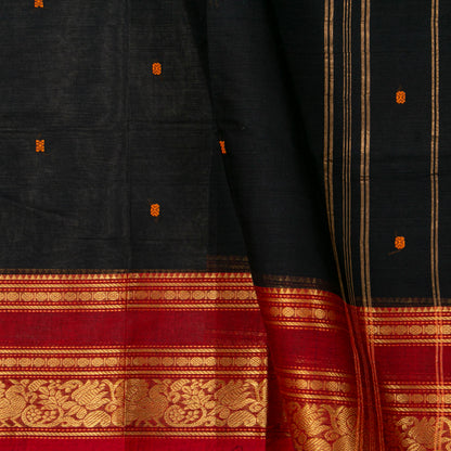Black And Red Kanchi Cotton Saree For Festive Wear PV MM KC 908