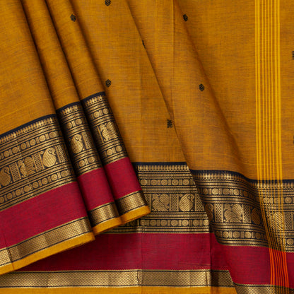 Mustard And Black Kanchi Cotton Saree For Festive Wear PV MM KC 907