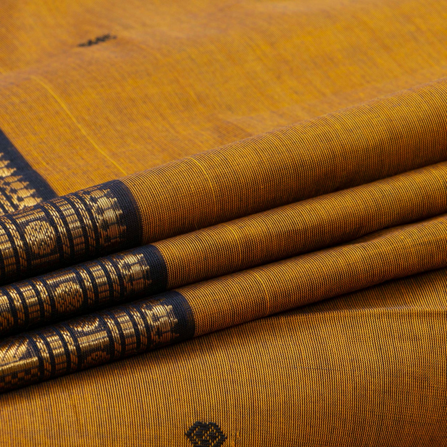 Mustard And Black Kanchi Cotton Saree For Festive Wear PV MM KC 907