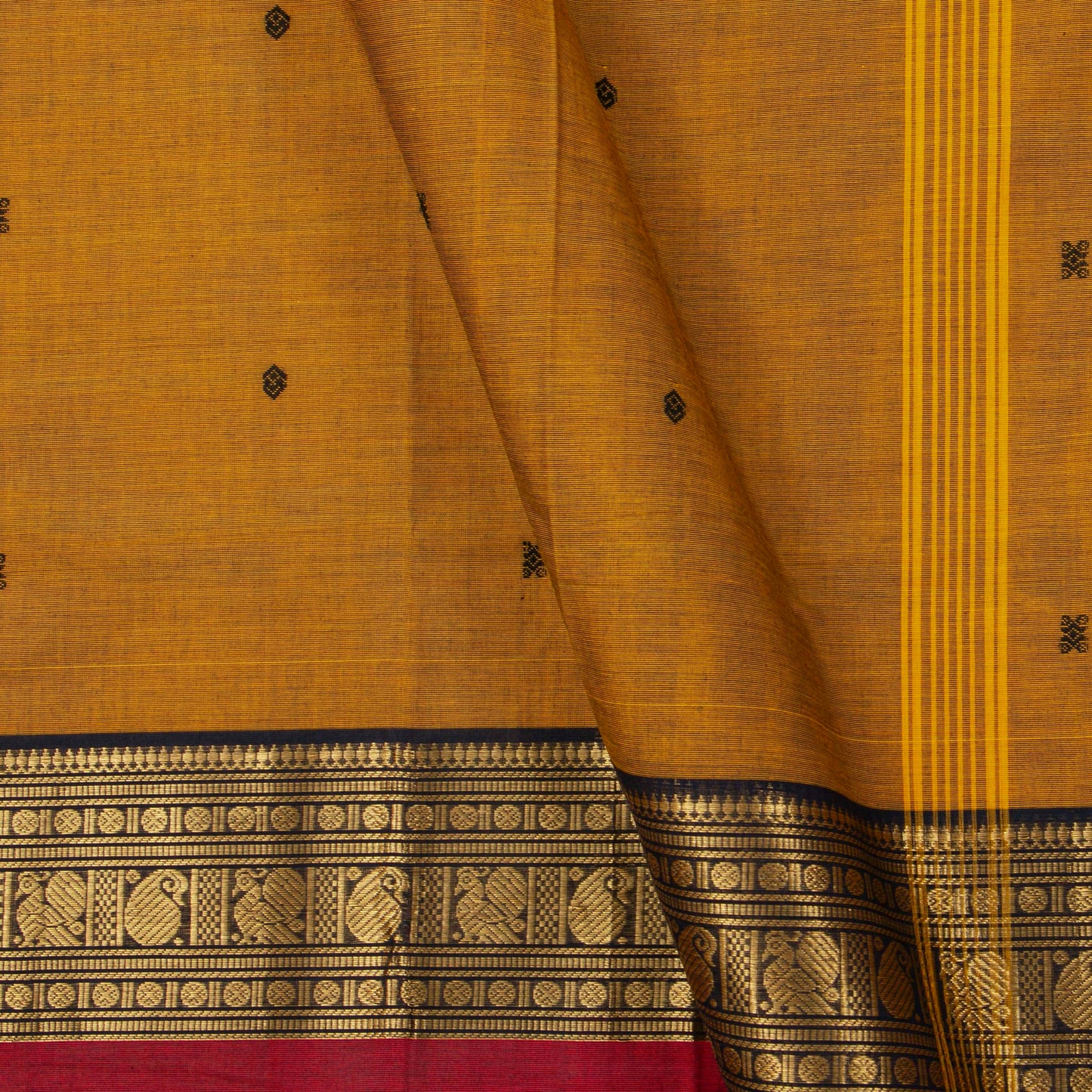 Mustard And Black Kanchi Cotton Saree For Festive Wear PV MM KC 907