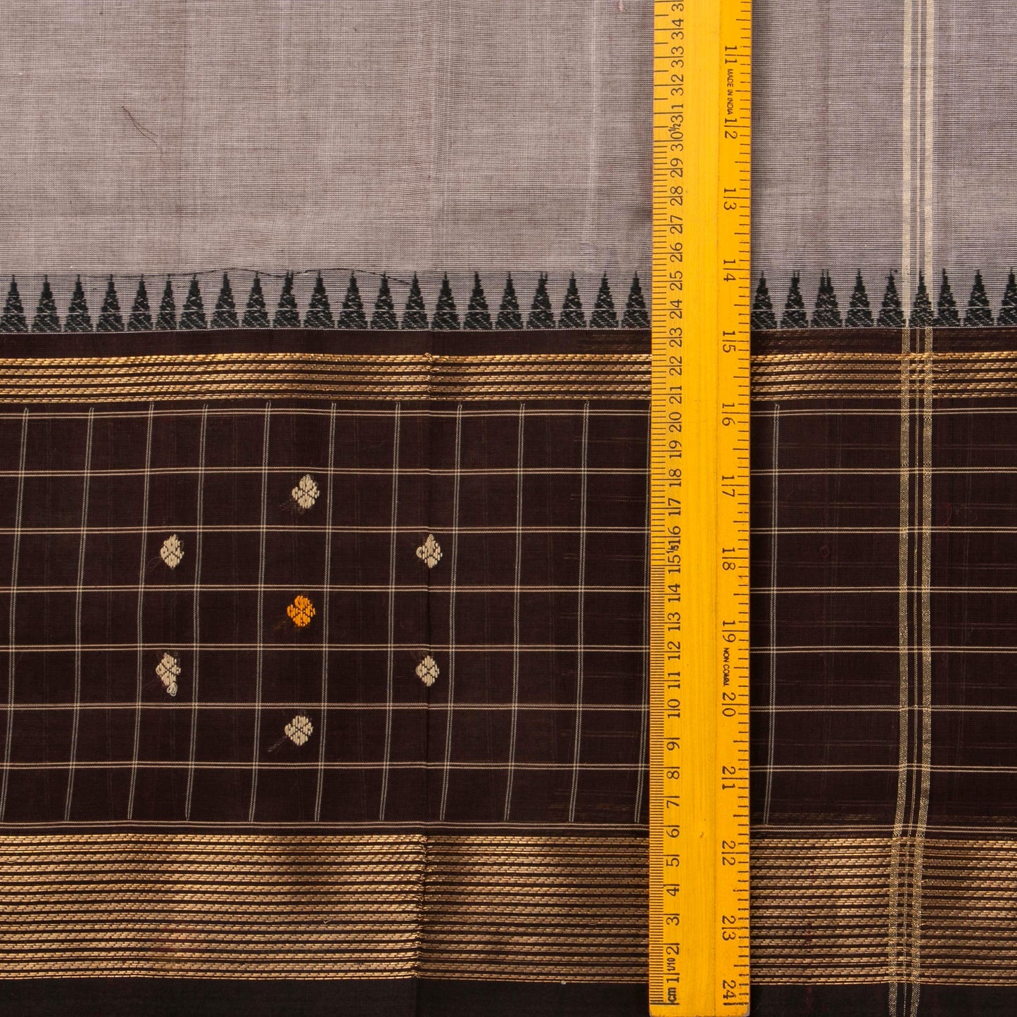 Silver Grey And Brown Kanchi Cotton Saree For Office Wear PV MM KC 656 - Cotton Saree - Panjavarnam PV MM KC 656