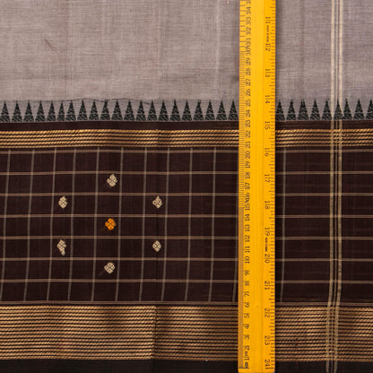 Silver Grey And Brown Kanchi Cotton Saree For Office Wear PV MM KC 656 - Cotton Saree - Panjavarnam PV MM KC 656