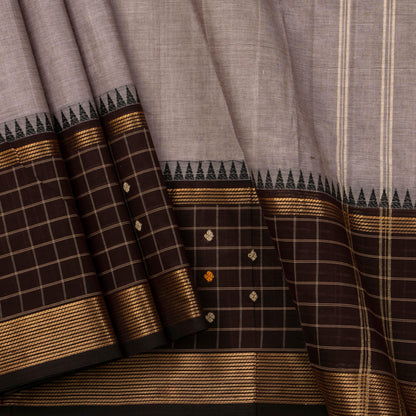 Silver Grey And Brown Kanchi Cotton Saree For Office Wear PV MM KC 656 - Cotton Saree - Panjavarnam PV MM KC 656