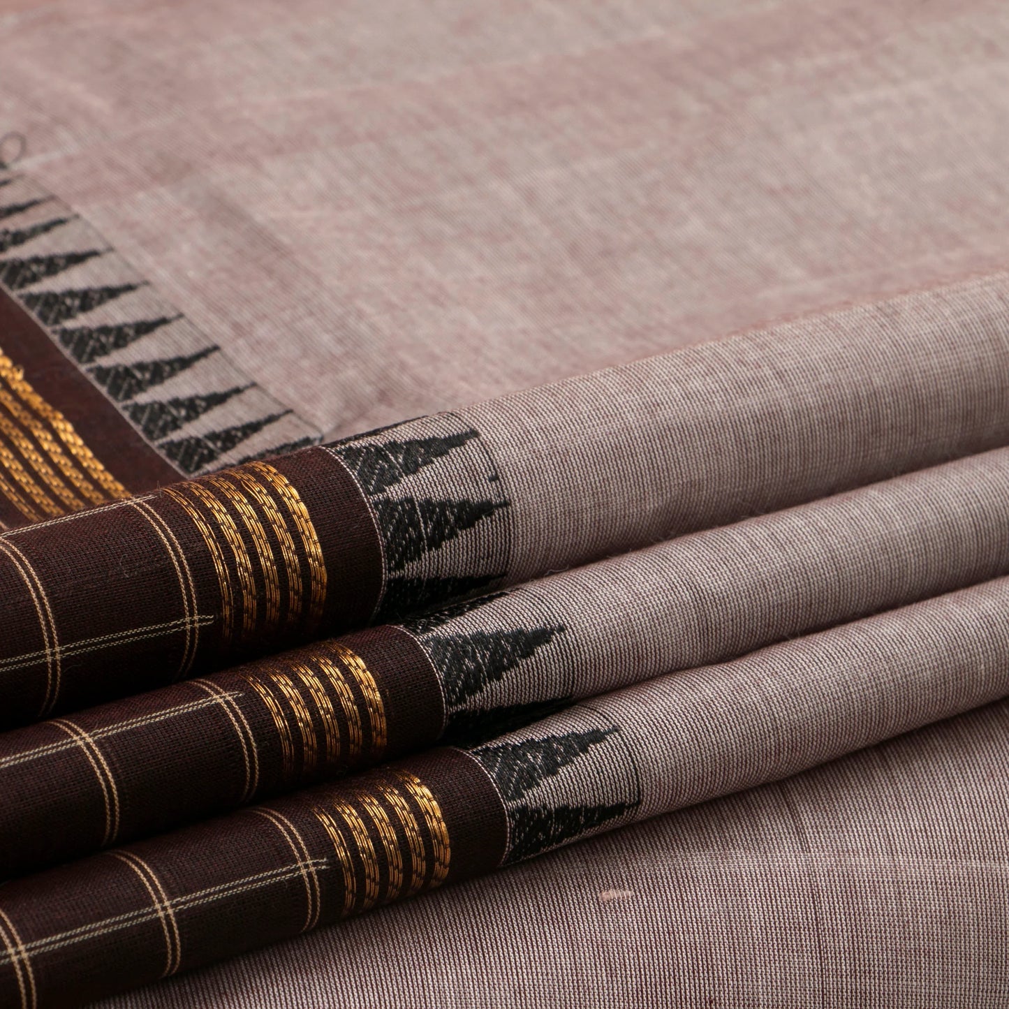 Silver Grey And Brown Kanchi Cotton Saree For Office Wear PV MM KC 656 - Cotton Saree - Panjavarnam PV MM KC 656