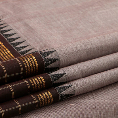Silver Grey And Brown Kanchi Cotton Saree For Office Wear PV MM KC 656 - Cotton Saree - Panjavarnam PV MM KC 656