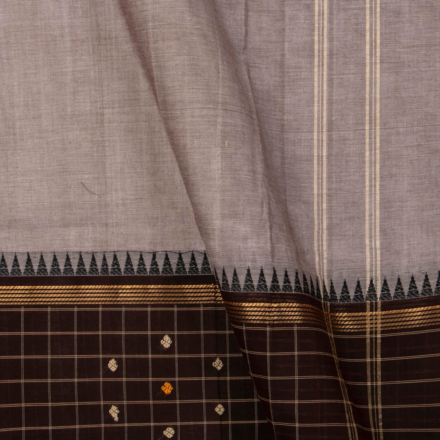 Silver Grey And Brown Kanchi Cotton Saree For Office Wear PV MM KC 656 - Cotton Saree - Panjavarnam PV MM KC 656