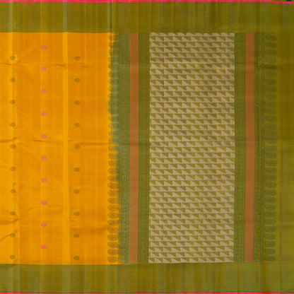Yellow And Green Kanchipuram Silk Saree No Zari For Office Wear PV KNN 299