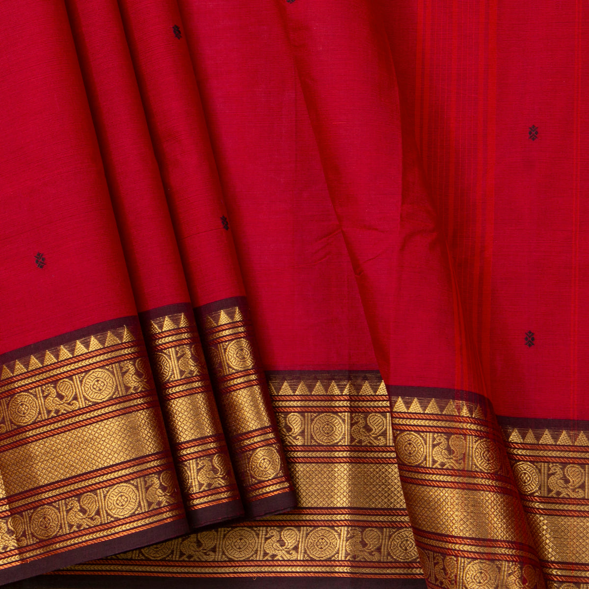 Red And Brown Kanchi Cotton Saree For Festive Wear PV MM KC 891