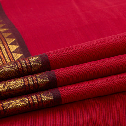 Red And Brown Kanchi Cotton Saree For Festive Wear PV MM KC 891