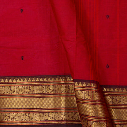 Red And Brown Kanchi Cotton Saree For Festive Wear PV MM KC 891