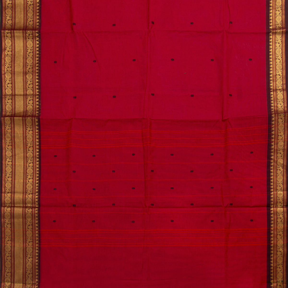 Red And Brown Kanchi Cotton Saree For Festive Wear PV MM KC 891