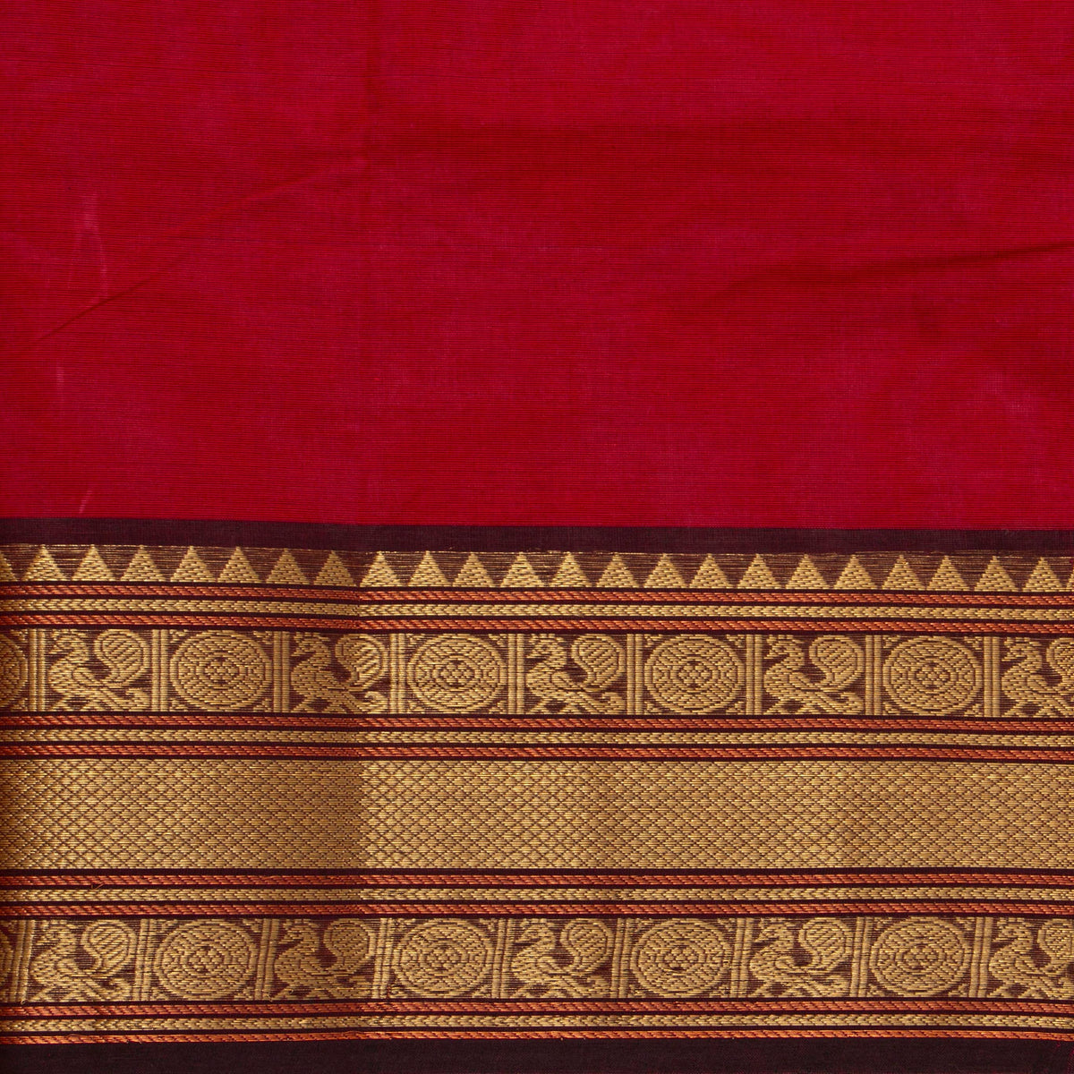 Red And Brown Kanchi Cotton Saree For Festive Wear PV MM KC 891