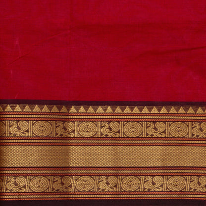 Red And Brown Kanchi Cotton Saree For Festive Wear PV MM KC 891