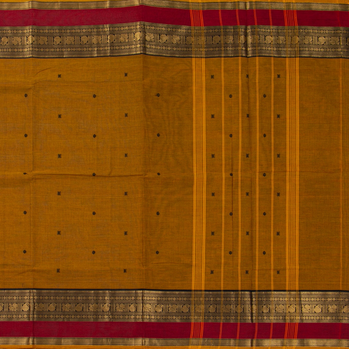 Mustard And Black Kanchi Cotton Saree For Festive Wear PV MM KC 907