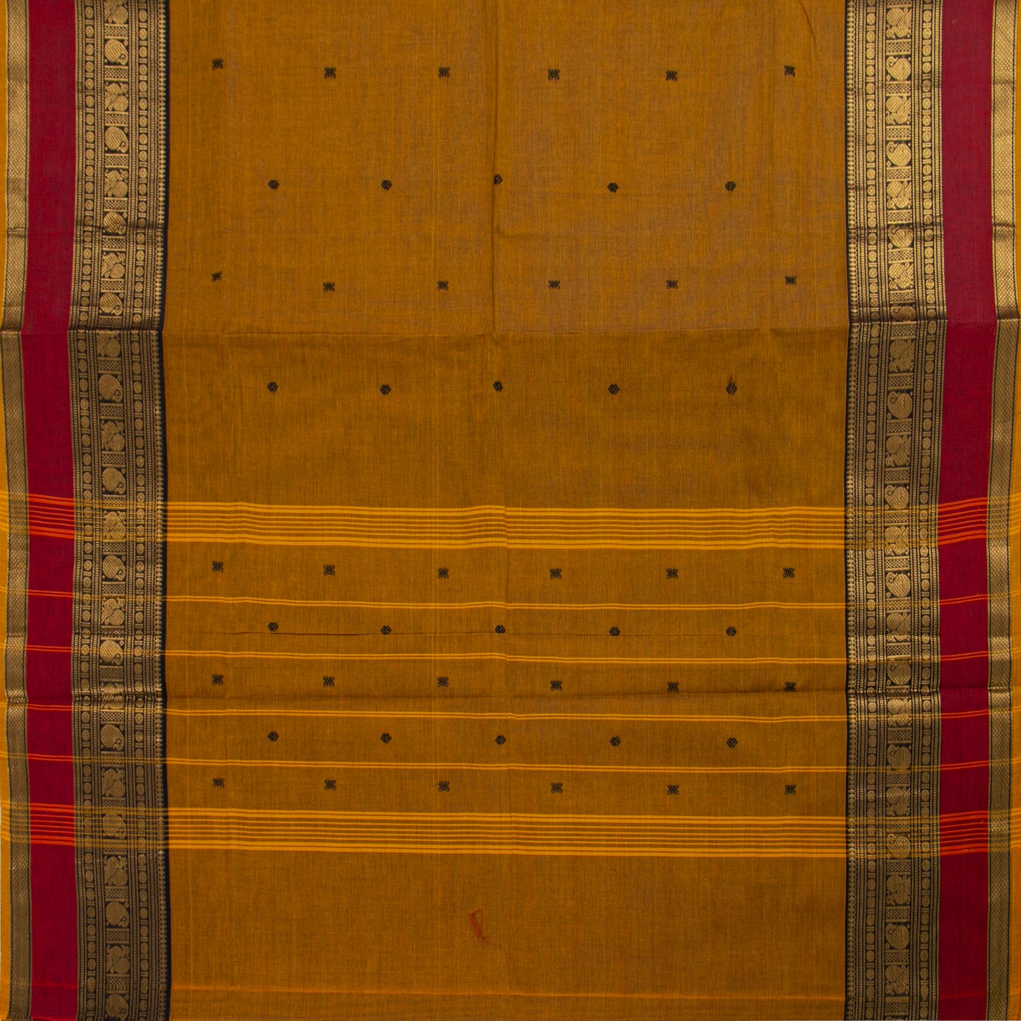 Mustard And Black Kanchi Cotton Saree For Festive Wear PV MM KC 907