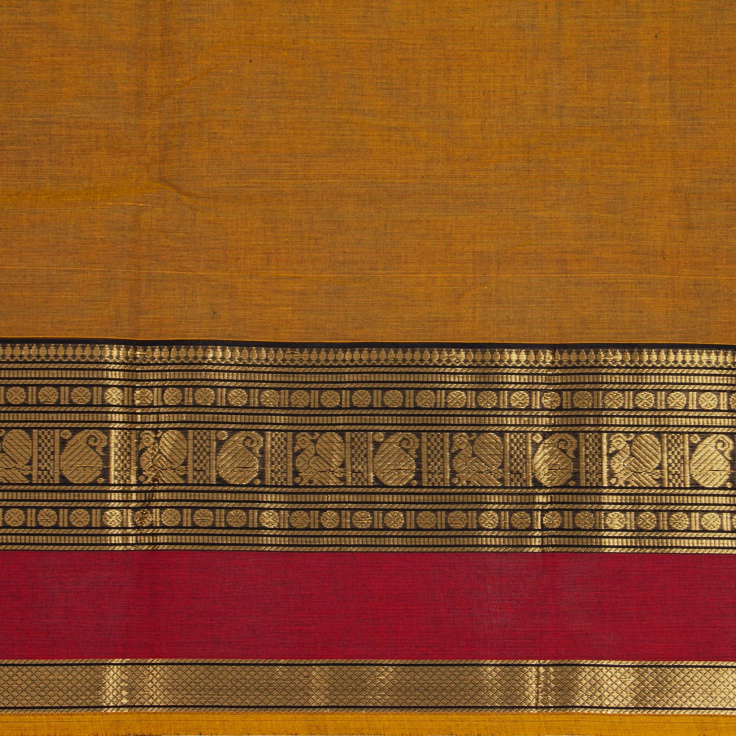 Mustard And Black Kanchi Cotton Saree For Festive Wear PV MM KC 907