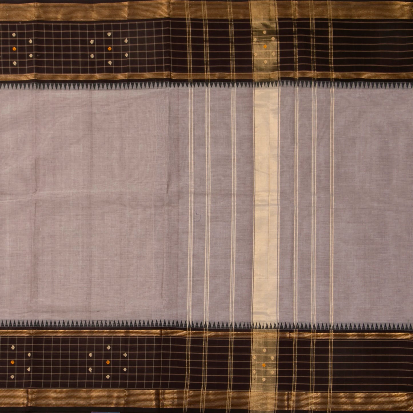 Silver Grey And Brown Kanchi Cotton Saree For Office Wear PV MM KC 656 - Cotton Saree - Panjavarnam PV MM KC 656