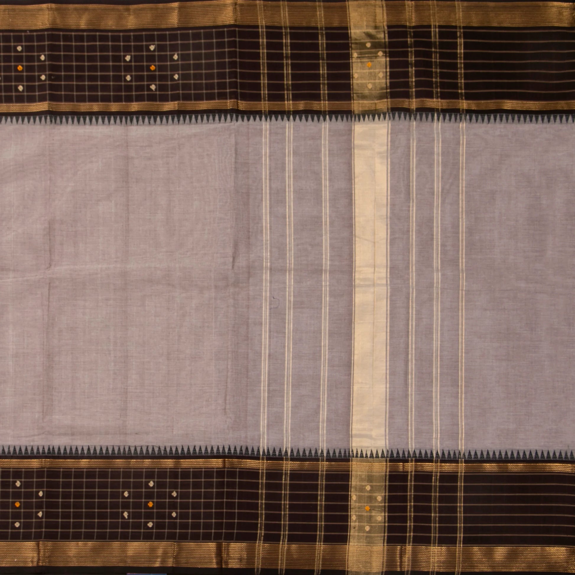 Silver Grey And Brown Kanchi Cotton Saree For Office Wear PV MM KC 656 - Cotton Saree - Panjavarnam PV MM KC 656