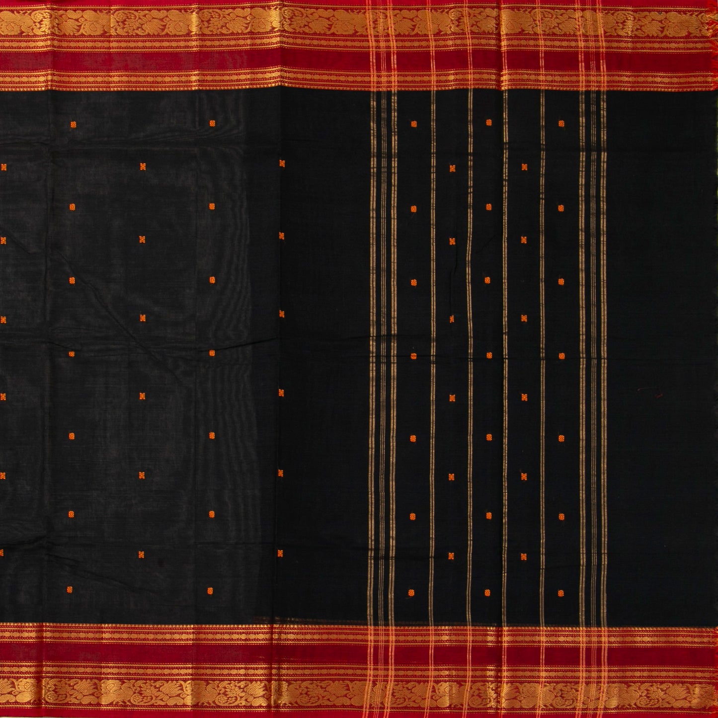 Black And Red Kanchi Cotton Saree For Festive Wear PV MM KC 908