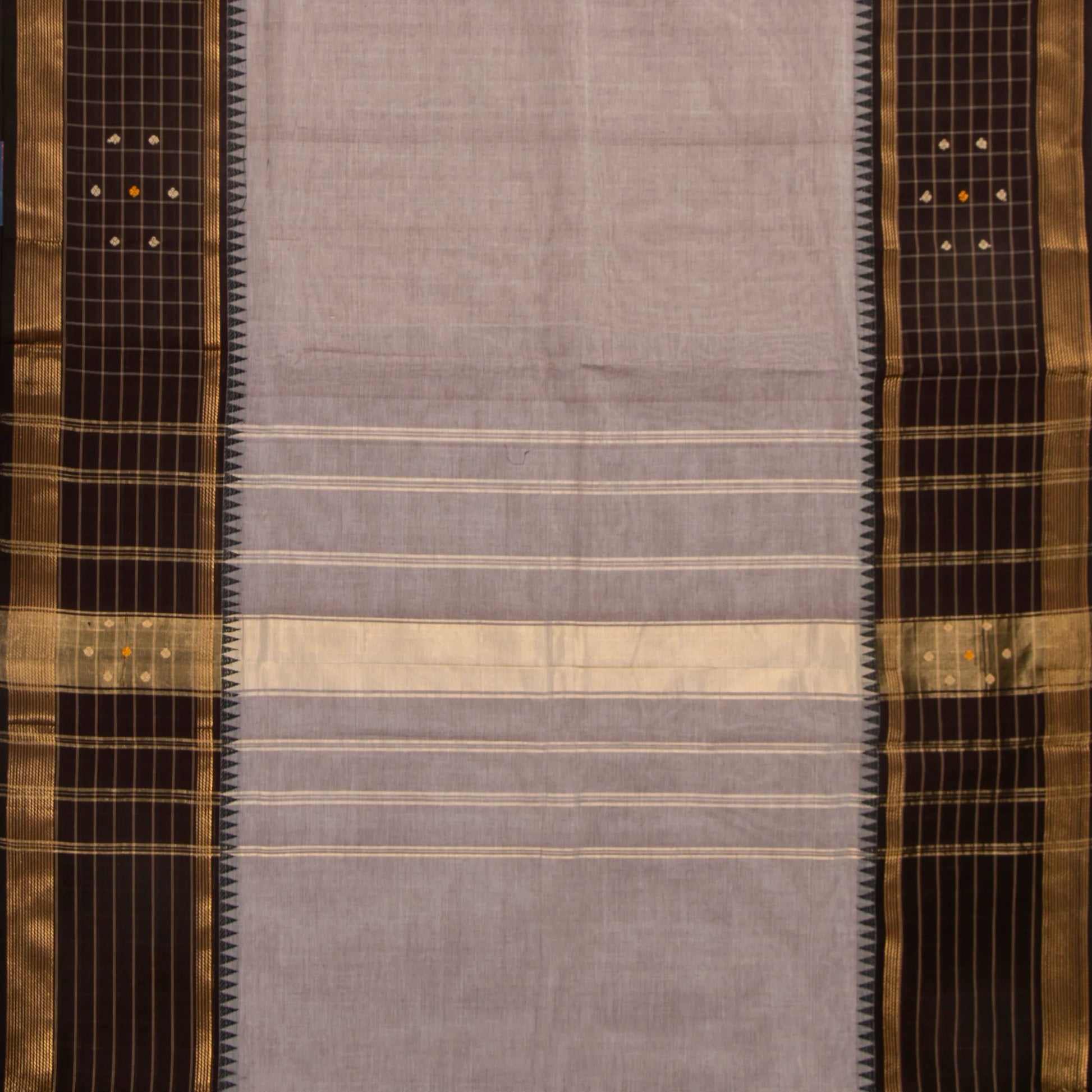 Silver Grey And Brown Kanchi Cotton Saree For Office Wear PV MM KC 656 - Cotton Saree - Panjavarnam PV MM KC 656