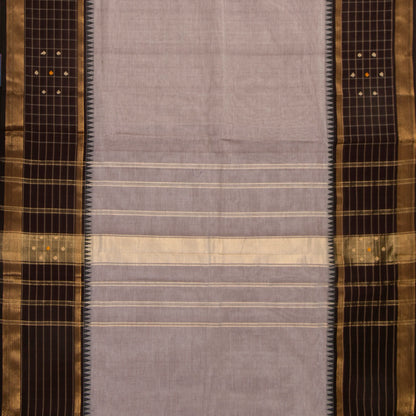 Silver Grey And Brown Kanchi Cotton Saree For Office Wear PV MM KC 656 - Cotton Saree - Panjavarnam PV MM KC 656