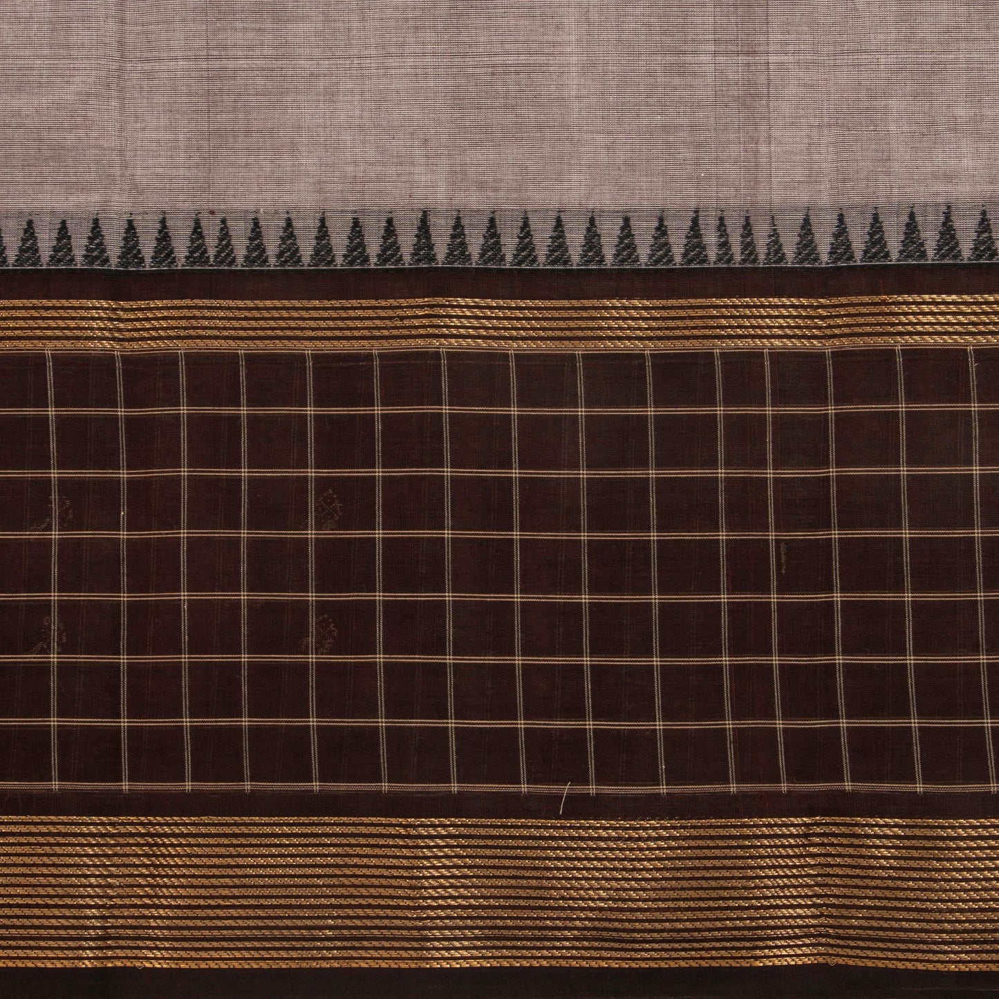 Silver Grey And Brown Kanchi Cotton Saree For Office Wear PV MM KC 656 - Cotton Saree - Panjavarnam PV MM KC 656