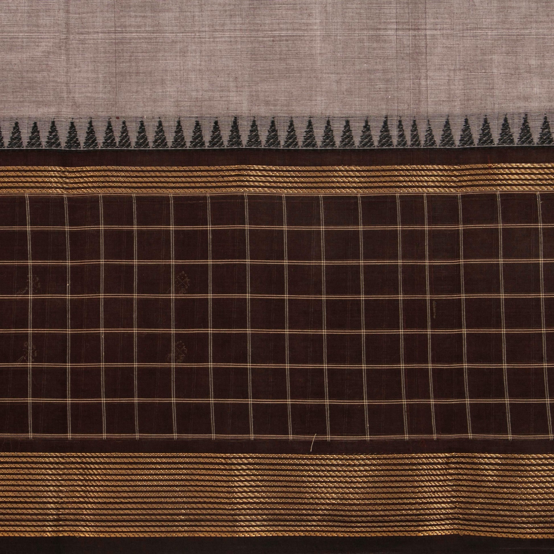 Silver Grey And Brown Kanchi Cotton Saree For Office Wear PV MM KC 656 - Cotton Saree - Panjavarnam PV MM KC 656