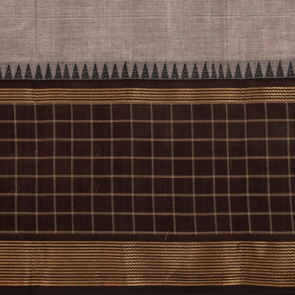 Silver Grey And Brown Kanchi Cotton Saree For Office Wear PV MM KC 656 - Cotton Saree - Panjavarnam PV MM KC 656