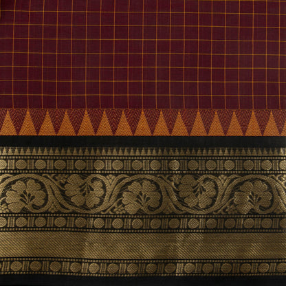 Maroon And Black Kanchi Cotton Saree For Festive Wear PV MM KC 658