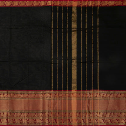 Black And Red Kanchi Cotton Saree With Long Zari Border For Festive Wear PV MM KC 383