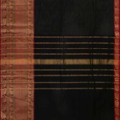 Black And Red Kanchi Cotton Saree With Long Zari Border For Festive Wear PV MM KC 383