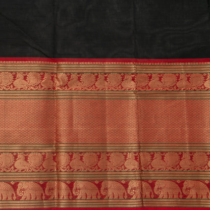Black And Red Kanchi Cotton Saree With Long Zari Border For Festive Wear PV MM KC 383