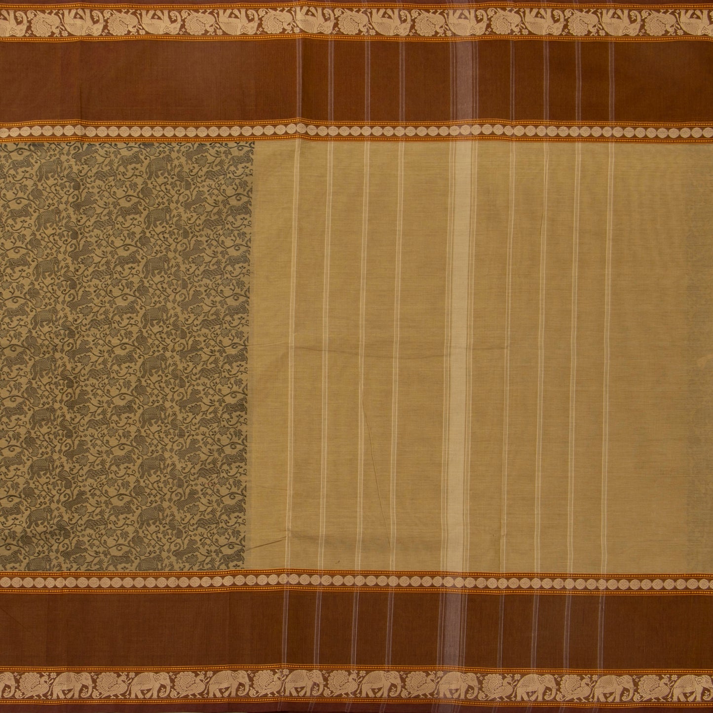 Beige And Brown Vanasingaram Kanchi Cotton Saree For Festive Wear PV MM KC 672