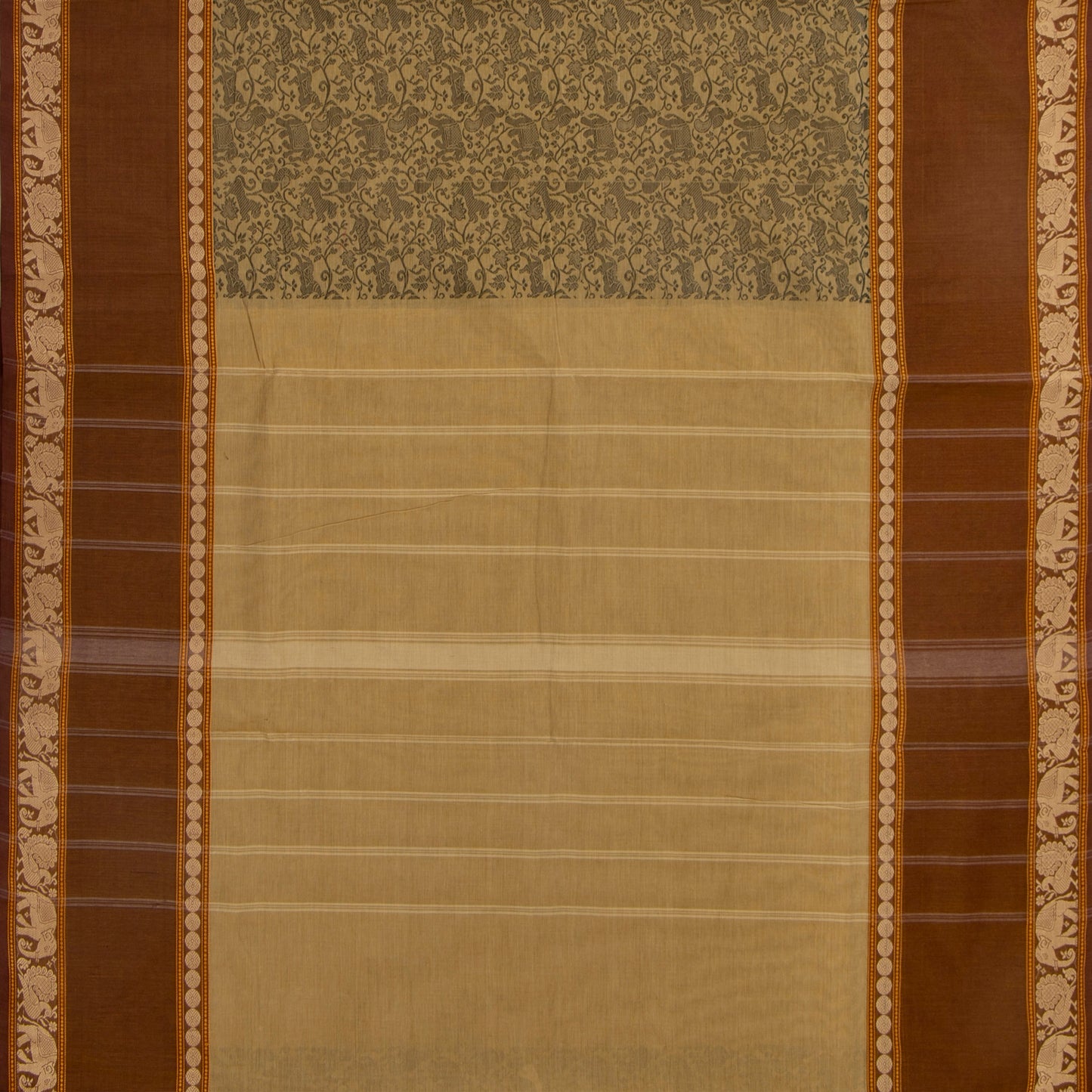 Beige And Brown Vanasingaram Kanchi Cotton Saree For Festive Wear PV MM KC 672