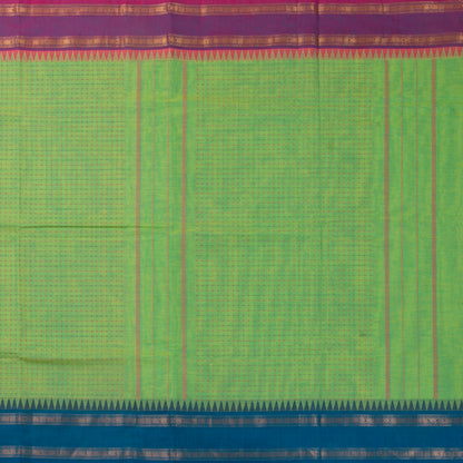 Green Kanchi Cotton Saree With Ganga Jamuna Temple Rettai Pettu Border PV MM KC 613
