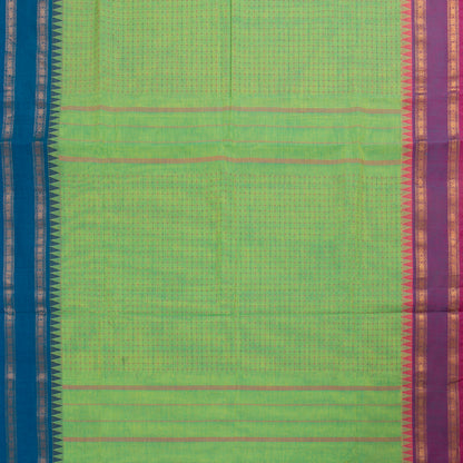 Green Kanchi Cotton Saree With Ganga Jamuna Temple Rettai Pettu Border PV MM KC 613