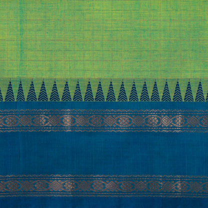 Green Kanchi Cotton Saree With Ganga Jamuna Temple Rettai Pettu Border PV MM KC 613