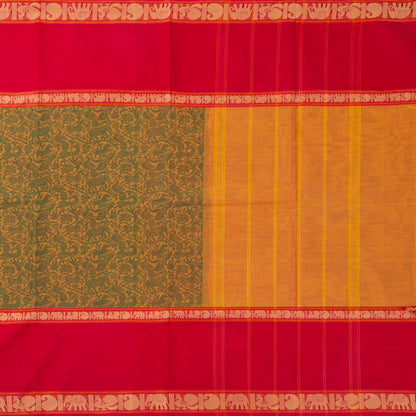 Mustard And Pink Vanasingaram Kanchi Cotton Saree For Festive Wear PV MM KC 666