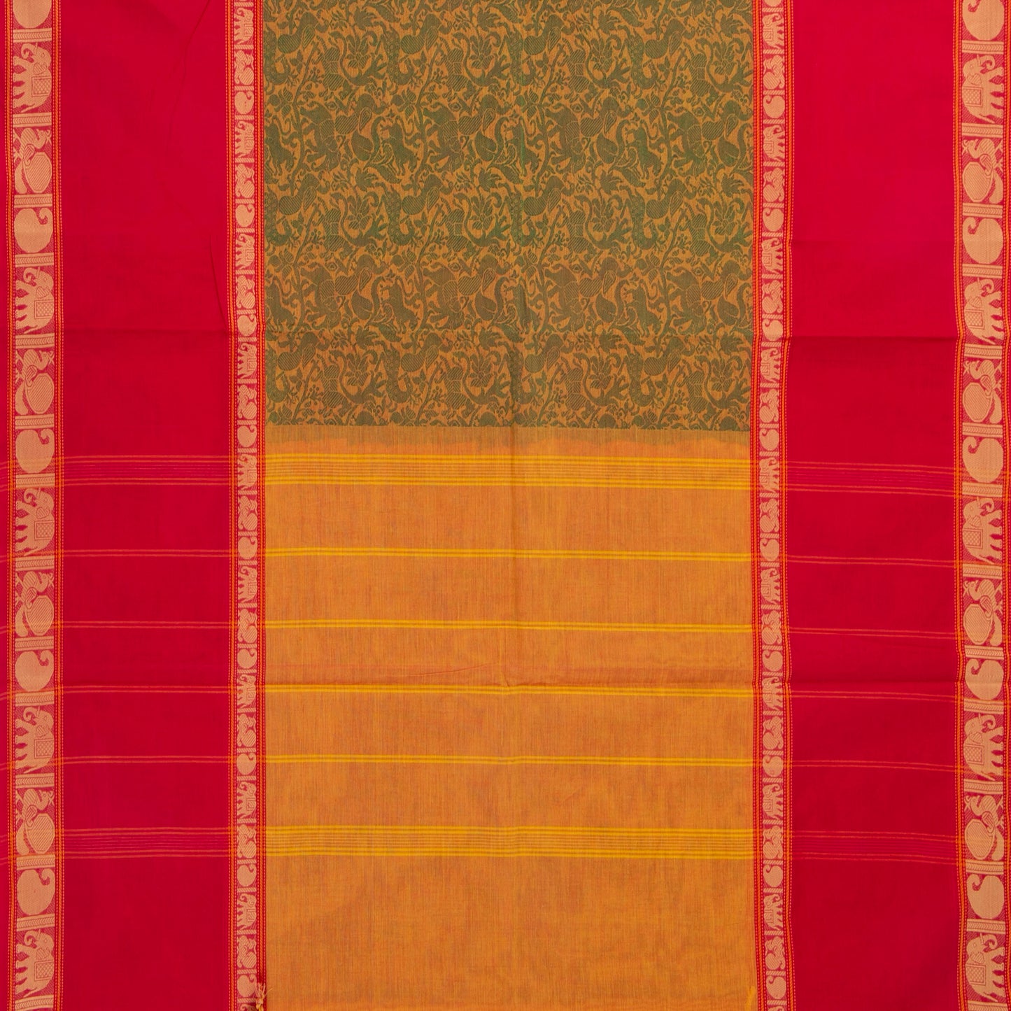 Mustard And Pink Vanasingaram Kanchi Cotton Saree For Festive Wear PV MM KC 666