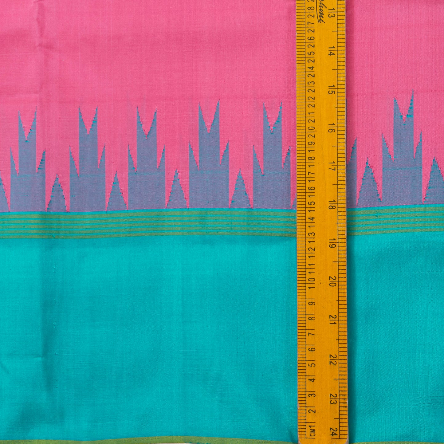 Pink And Anandha Blue Kanchipuram Silk Saree No Zari For Festive Wear PV KNN 303