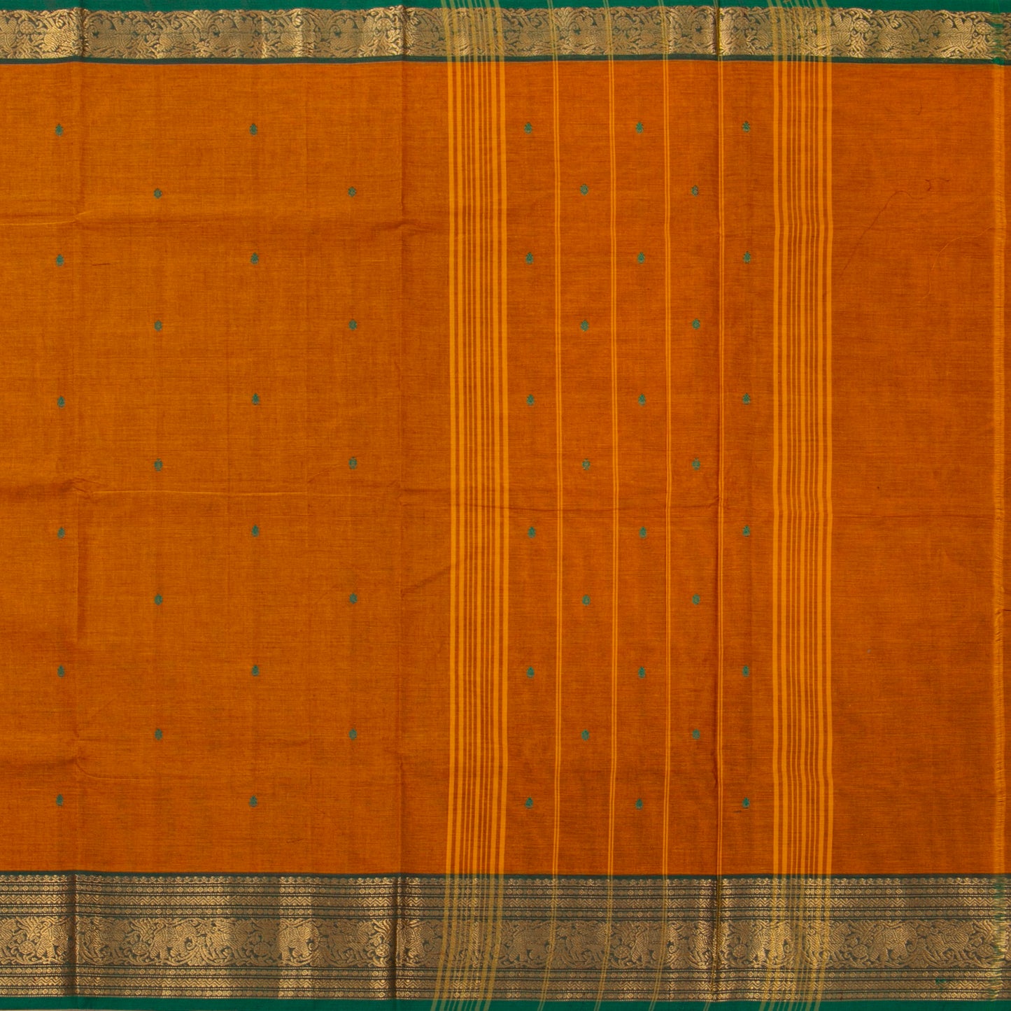 Rust And Green Kanchi Cotton Saree For Festive Wear PV MM KC 852
