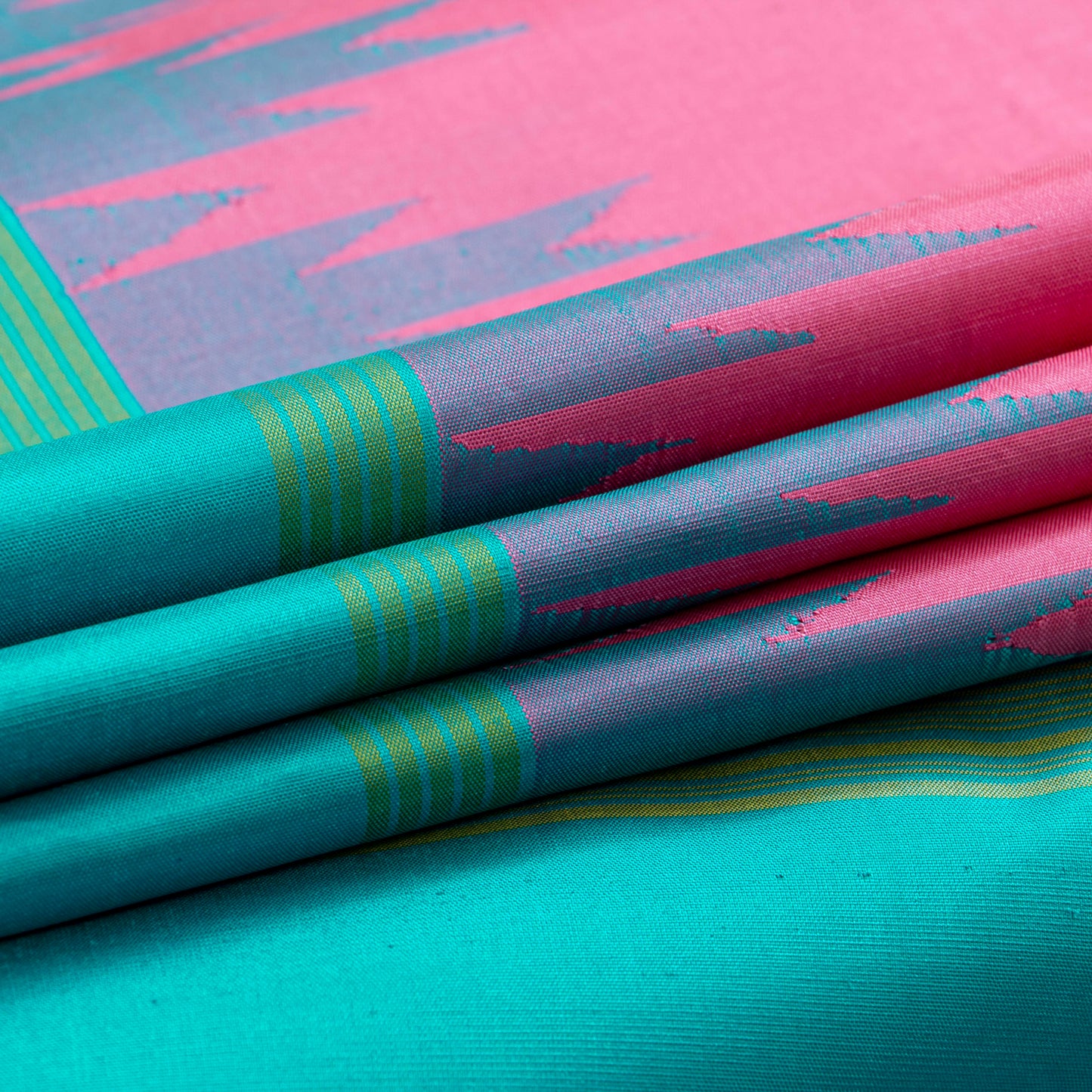 Pink And Anandha Blue Kanchipuram Silk Saree No Zari For Festive Wear PV KNN 303