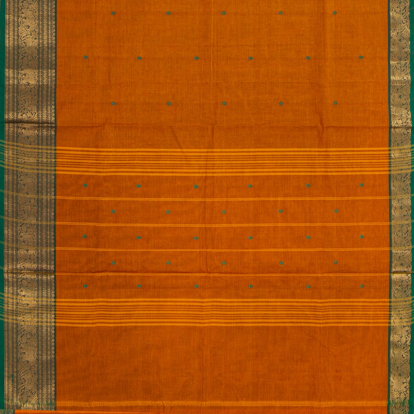 Rust And Green Kanchi Cotton Saree For Festive Wear PV MM KC 852
