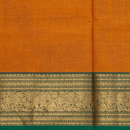 Rust And Green Kanchi Cotton Saree For Festive Wear PV MM KC 852