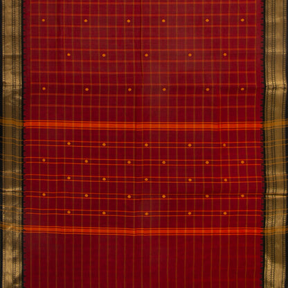 Maroon And Black Kanchi Cotton Saree With Zari Border For Festive Wear PV MM KC 640