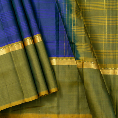 Blue And Green Kanchipuram Silk Saree For Wedding Wear PV KNN 251