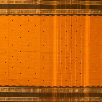 Yellow And Black Kanchi Cotton Saree With Zari Border For Festive Wear PV MM KC 628